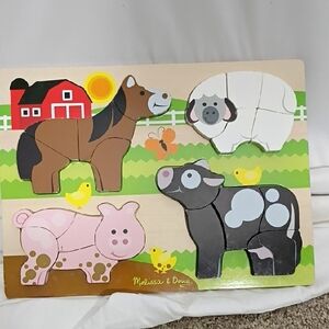 EUC Melissa & Doug 4-in-1 Chunky Jigsaw Puzzle Farm #1891